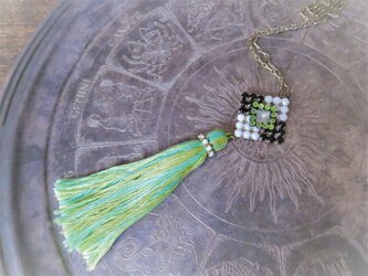タッセルネックレス グリーン ヴィンテージビジュー vintage tassel necklace <NC-RBwb>の画像