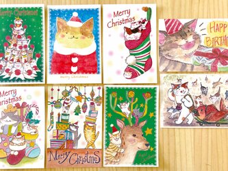 猫のポストカード：クリスマス：お得８枚セットの画像