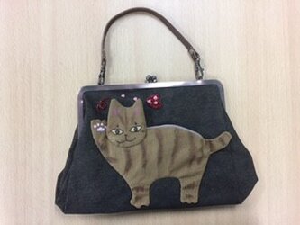 ハーイ！猫のアップリケがま口バッグの画像