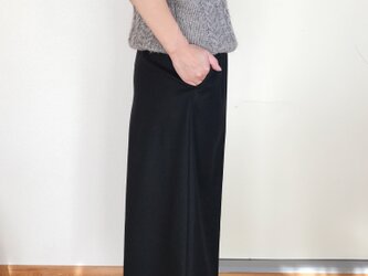 【秋冬】ウールのワイドパンツ ダークネイビー　8分丈の画像