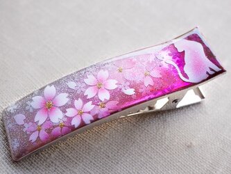 手描き ヘアクリップ 桜と猫 紅紫 hc37の画像