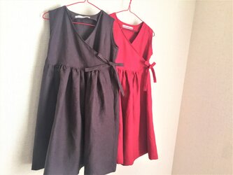 リネン　カシュクールドレス　ベリーの画像