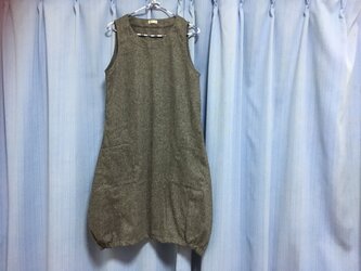 バルーンワンピ★ウール混ダークグレーヘリンボーンの画像