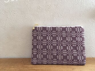 pouch[手織りミニポーチ]ワインレッド×ホワイトファスナーの画像