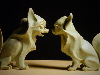 陶塑　2018年「干支（戌）」作品　チワワ　阿吽（あうん）狛犬　限定2点セットの画像