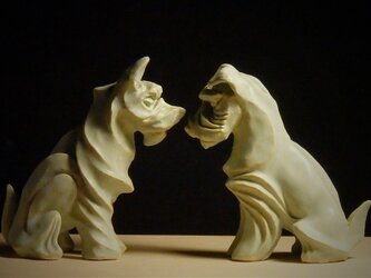 陶塑　2018年「干支（戌）」作品　ミニシュナ阿吽（あうん）狛犬　限定2点セットの画像