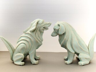 陶塑　2018年「干支（戌）」作品　レトリバー　阿吽（あうん）狛犬　限定2点セットの画像