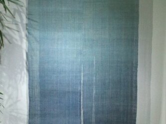 ザックリ麻の藍染めボカシ暖簾　２巾の画像