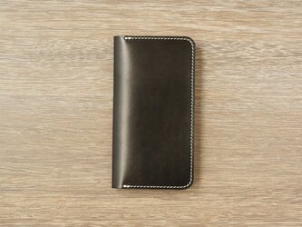 牛革 iPhoneXS/Xカバー  ヌメ革  レザーケース  手帳型  ブラックカラーの画像