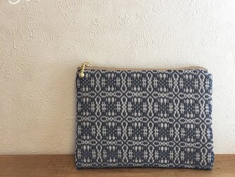 pouch[手織りミニポーチ]ネイビーグレー×ベージュファスナーの画像