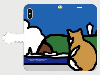湘南イラスト スマホケース（手帳型）iPhone&Android各機種対応！ 江ノ島を眺めるネコのイラスト♪の画像