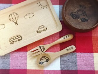 出産祝い  離乳食 4点セット お食い初め ブーブー車　名入れ   特別なプレゼントに♡の画像