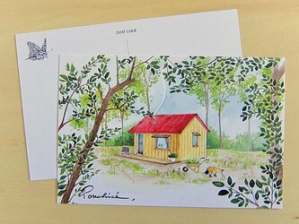 ポストカード　赤い屋根の家の画像