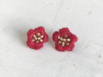 flower ピアス A  - レッド × ゴールドの画像