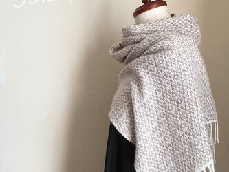 手織りオーバーショットカシミアマフラー　サンドベージュの画像