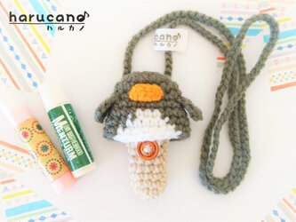 リップクリームケース(毛糸)ペンギン【グレー】首掛け用の画像