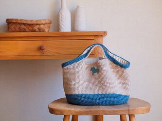 WOOL!オーバルトート*マリンブルー×サンドベージュ*ダーラナホースの画像