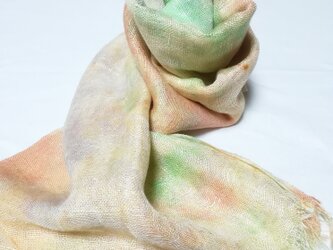 国産シルク100％手描き染めストール pale orange&green&yellow-の画像