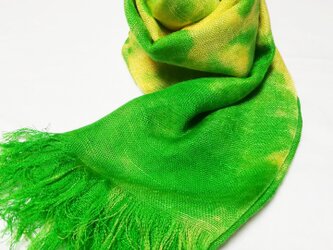 国産シルク100％手描き染めストール green&yellow-の画像