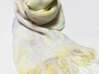 国産シルク100％手描き染めストール pale green&yellow&purple-の画像