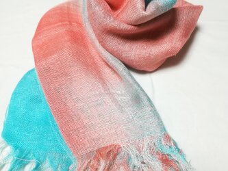 国産シルク100％手描き染めストール pink&blue-の画像