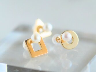 まるさんかくしかく パールピアス （３個で1セット) 【受注製作】の画像