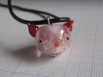 とんぼ玉　猫型花玉（赤）の画像