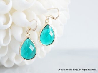 【14KGF】Earrings,Teardrop Glass-Emerald-の画像