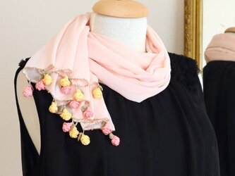 レースの薔薇付き シフォンストール「ローズ」コーラルピンクの画像