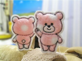 ハーイ!!!くまだよ★ふわふわワッペン前後★淡い桜色の画像