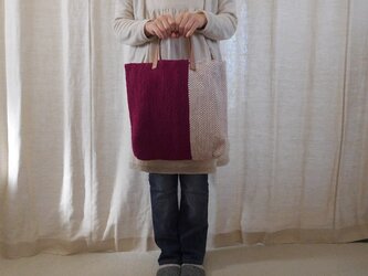 裂き織りバッグ ローズ+生成の画像