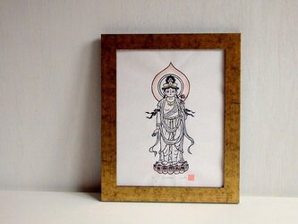 仏像木版画　観音様　聖観音　額入りの画像