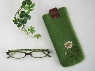 フェルトの小花柄メガネケース　グリーンリーフ色＊受注制作＊の画像