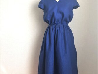 【ご予約商品】リネン　キャットスリーブドレス　ブルー　の画像
