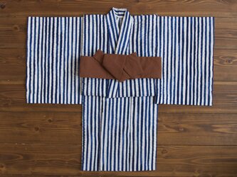 ◆男の子浴衣◆水彩ストライプ/ネイビー/90-110/受注生産の画像