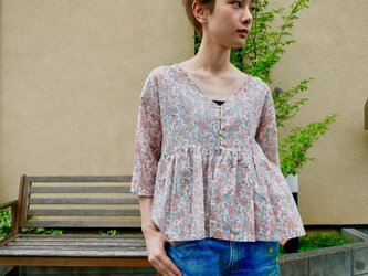 インド綿 ブロックプリント 花柄ブラウス  pink no1の画像
