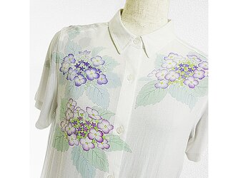 とろ～り半袖シャツ・ロング丈（紫陽花・ホワイト）の画像