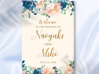 〜blue & peach flower〜 印刷 ウェルカムボードの画像