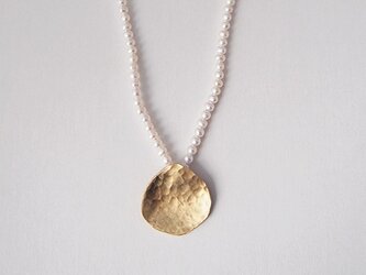 真鍮Brass　淡水真珠AAA　ネックレス　赤　一点ものの画像