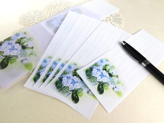 額紫陽花の和紙一筆箋 20枚（和紙のワックスペーパー封筒付き）の画像