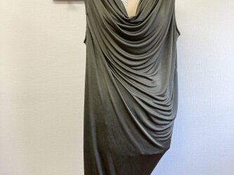 セール価格★大人パーティワンピ❤️前後ろ2wayゴージャスなドレープドレス 濃いカーキ（サイズフリー L）の画像