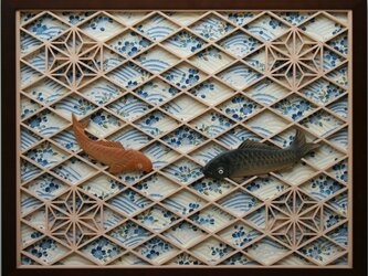組子彫刻入りアートパネル クラシカル 鯉の画像