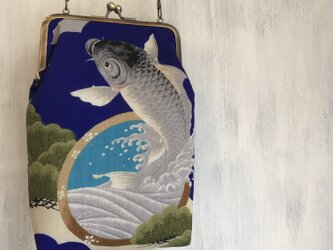 着物リメイク がま口ポシェット 斜め掛けバッグ 鯉 カープ 鷹の画像