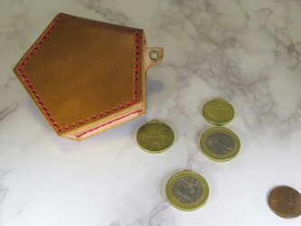 ペンタゴンコインケース　（牛本革オイルレザー　キャメル）の画像