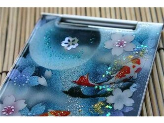 【送料無料】匠の技！和柄手鏡「雨」和風コンパクトミラー（名刺入れサイズ・縦9cm×横4cm）の画像