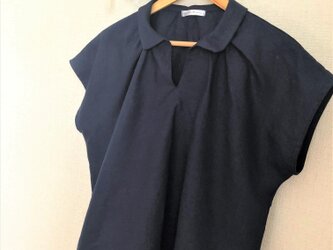 【ご予約商品】リネン　襟付きブラウス　ネイビーブルーの画像