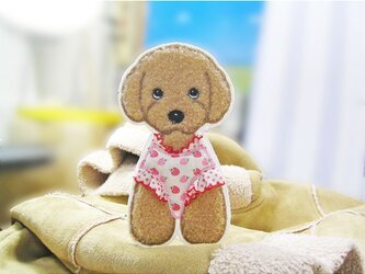 イチゴの洋服を着たプードル★もこもこワッペン★全身★茶１枚-15の画像