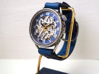 メカニックシルバー　AT　ブルー　シルバー　手作り腕時計の画像