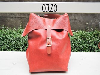 【ORZO】神戸 型押しレザー BAG リュック ペイズリー レッド OR320p-Lの画像