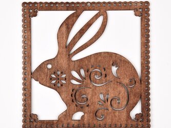 ウッドフレーム「ウサギ」（木の壁飾り Wooden Wall Decoration）の画像